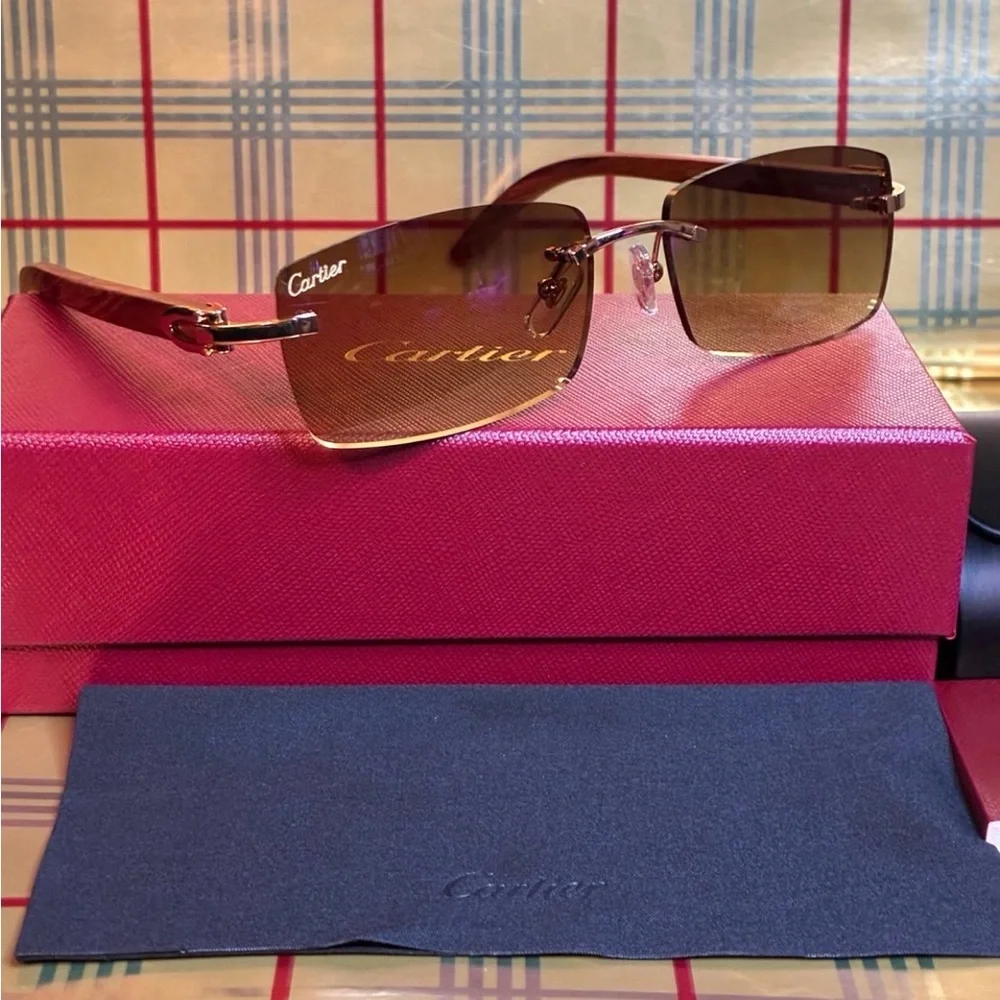 Cartier Unisex Wood Frame Sunglasses